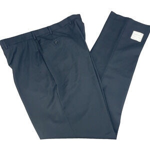 Jos A Bank Signature Mens 42x39 Black Dress Pants Flat Front Raw Hem Pin Stripe